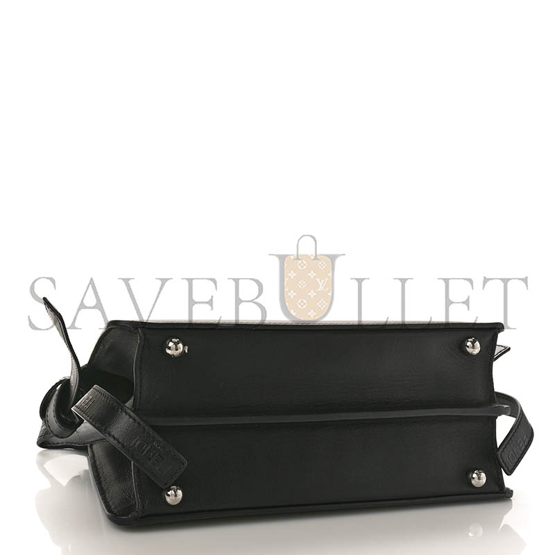 FENDI VITELLO SETA SHINY NAPPA LOGO EMBOSSED LACES SMALL PEEKABOO I SEE U SATCHEL BLACK (27*20*11cm)